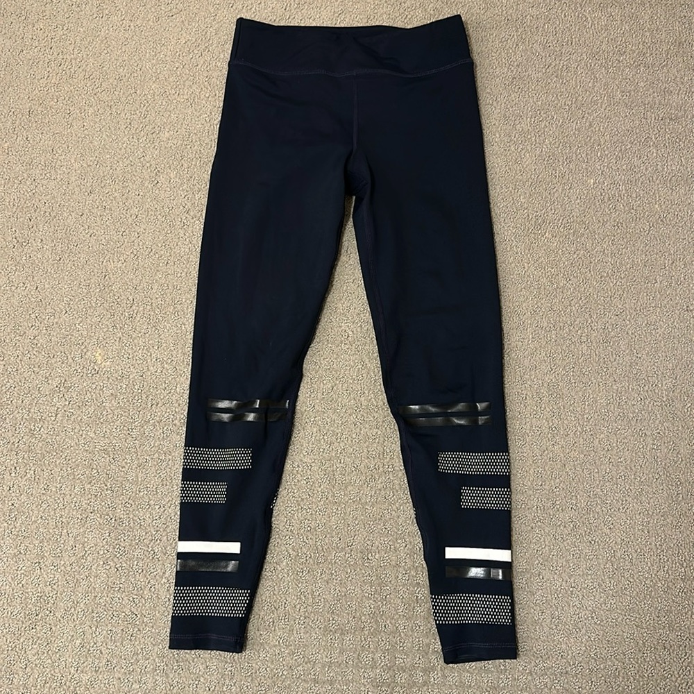 Lilybod navy with white stripe leggings, full length
